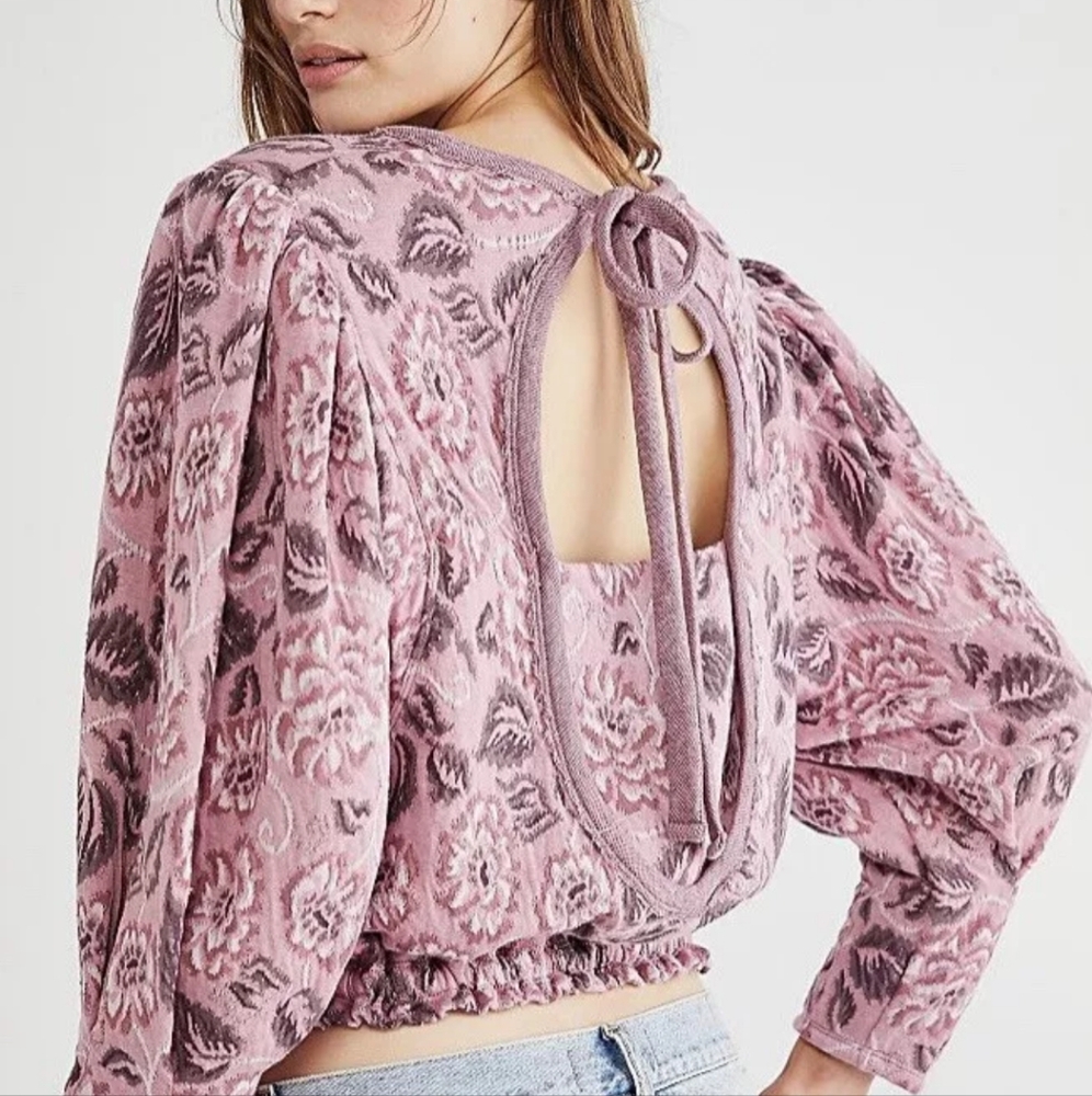 NWT Free People Jaquard Dusty Rose Floral Print Open Back Top - Picture 4 of 16